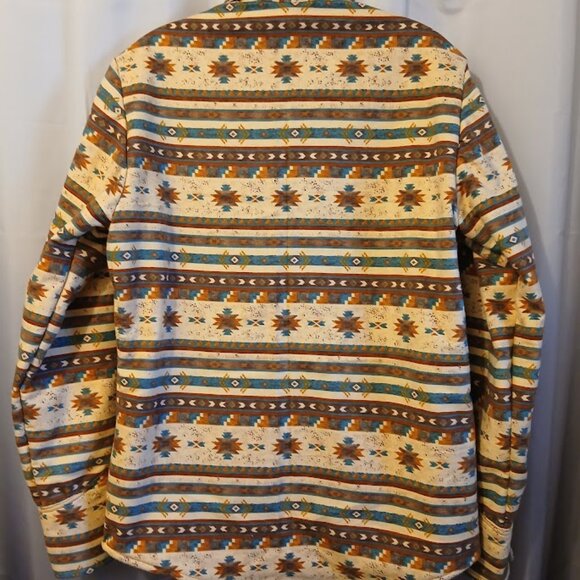 New Mens Flannel Shacket Western Shirt XS Snap up Navajo Thermal Browns Teal Tan - Picture 10 of 11
